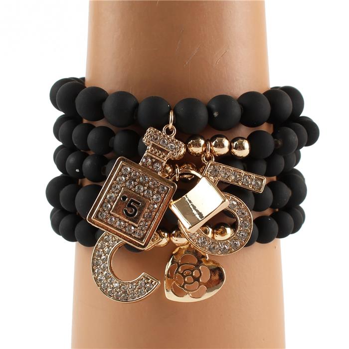 Black Stack Bracelet with Charms